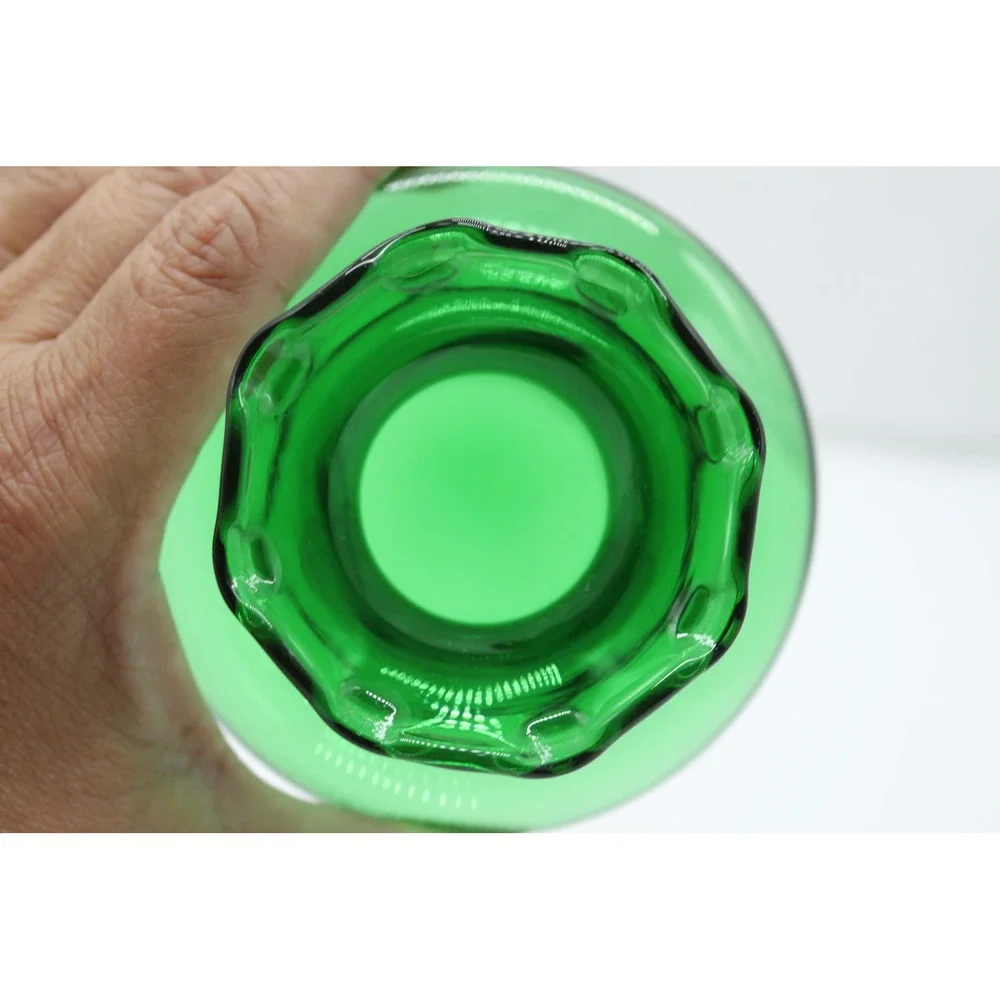 Vtg Collectible MCM Anchor Hocking Forest Green Glass Squat Bud Vase 3.5